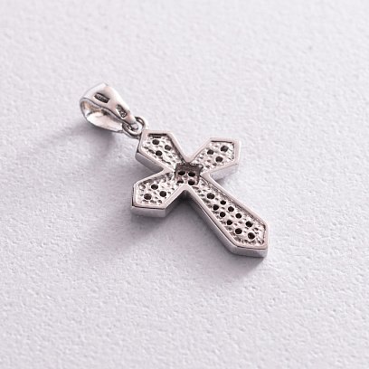 Серебряный крестик с фианитами (родий) 131992 №3