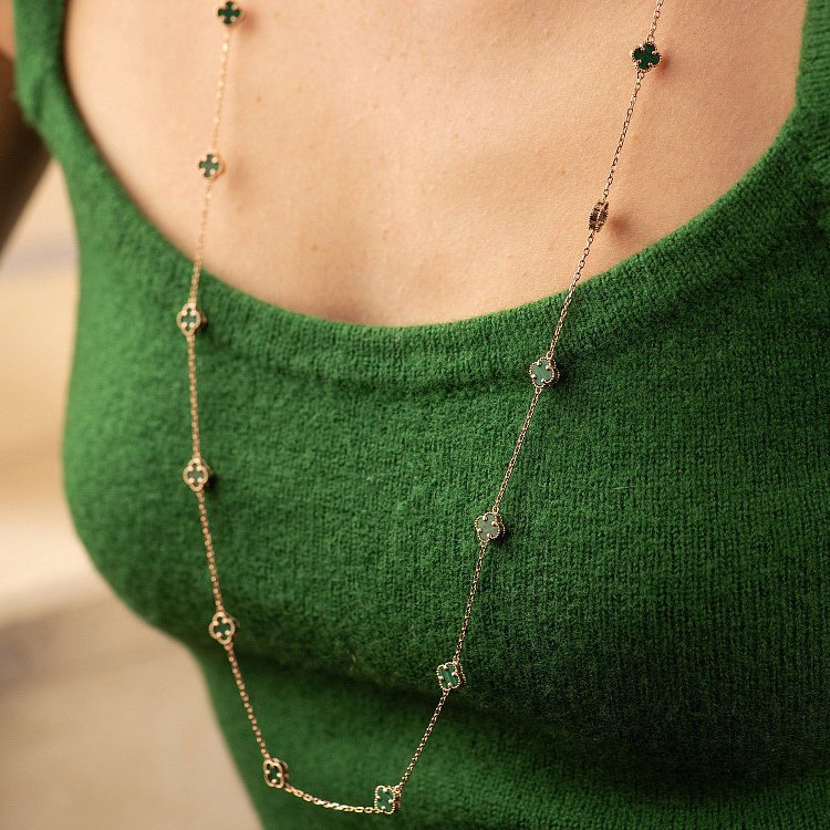 Кольє "Конюшина" з малахітом mini (червоне золото) кол02424 від ювелірного магазину Онікс - 3