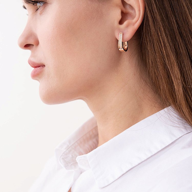 Золотые серьги с белыми фианитами с07400 от ювелирного магазина Оникс - 1