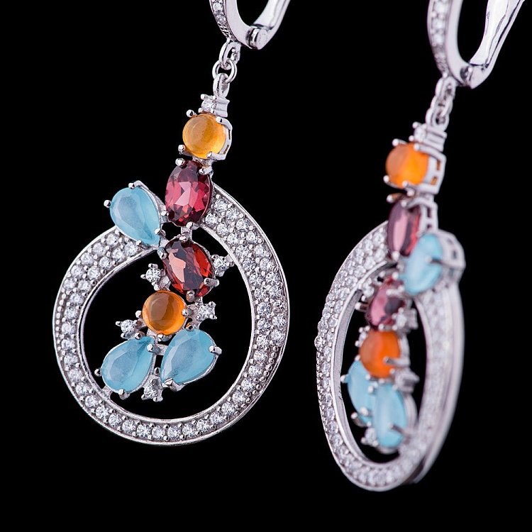 Серебряные серьги (цветные фианиты) 121908 - 2 Серебряные серьги (цветные фианиты) 121908 от ювелирного магазина Оникс - 2