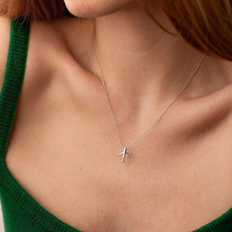 Золоте кольє "Літак" з фіанітом кол02456 від ювелірного магазину Онікс - 1