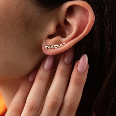 Золотые серьги - клаймберы с фианитами с05704 №4