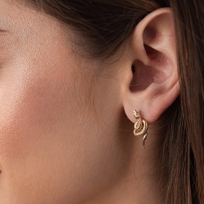 Сережки "Змії" у жовтому золоті с07968 №4