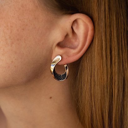 Золоті сережки з чорними фіанітами с06161