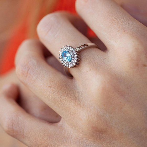 Серебряное кольцо с голубым топазом и фианитами GS-01-086-3010 №2