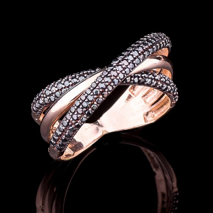 Золота каблучка з фіанітами к03492 від ювелірного магазину Онікс - 2