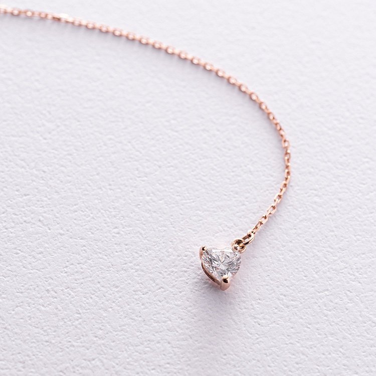 Золоте кольє - краватка "Карта України" (куб. цирконій Swarovski у формі серця)﻿ 4050 від ювелірного магазину Онікс - 11