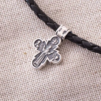 Серебряный православный крест "Распятие с предстоящими. Божия Матерь Оранта" с чернением 131728 №4