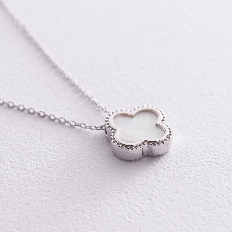 Кольє "Конюшина" в білому золоті (перламутр) кол01848 від ювелірного магазину Онікс - 7