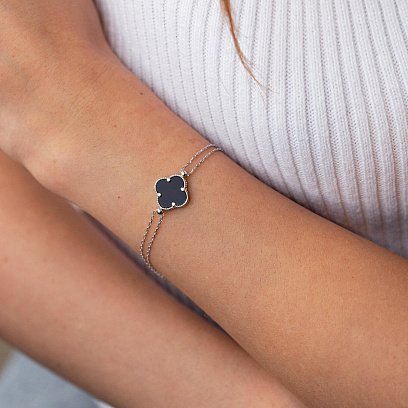 Серебряный браслет "Клевер" с ониксом 141630 №6
