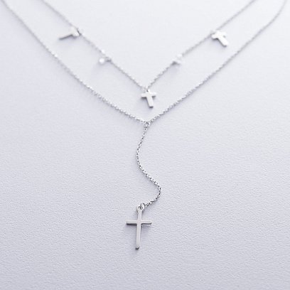 Подвійне срібне кольє "Хрестики" з фіанітами 18939 №2
