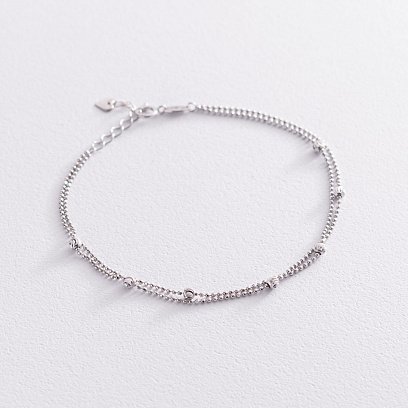 Подвійний браслет "Кульки" в білому золоті б04757