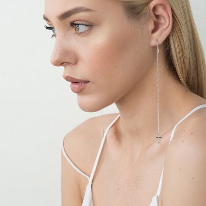 Золоті сережки - протяжки "Хрестики"  с05242 №4