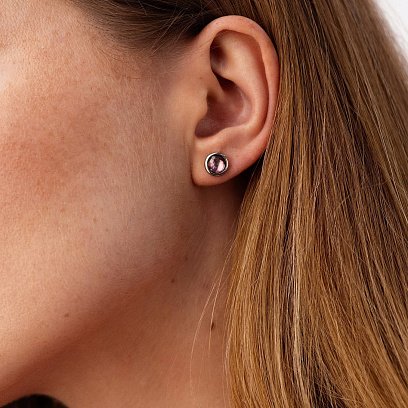 Срібні сережки-пусети з рожевим топазом 122167 №2