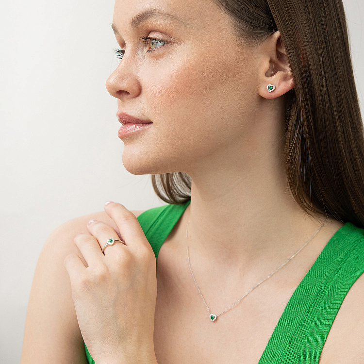 Золотые серьги - пусеты "Сердечки" с изумрудами и бриллиантами сб0507ca от ювелирного магазина Оникс - 9