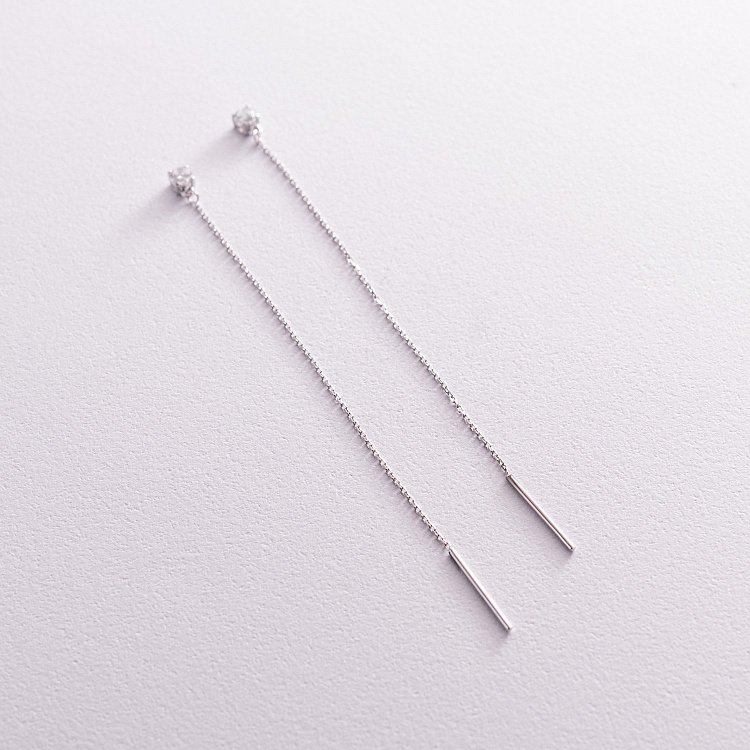 Золотые серьги - протяжки с фианитами с07704 от ювелирного магазина Оникс - 5