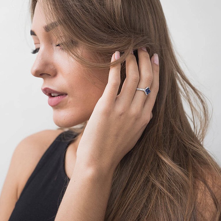 Золота каблучка з діамантами і сапфірами кб0099lg - 4 Золота каблучка з діамантами і сапфірами кб0099lg від ювелірного магазину Онікс - 4