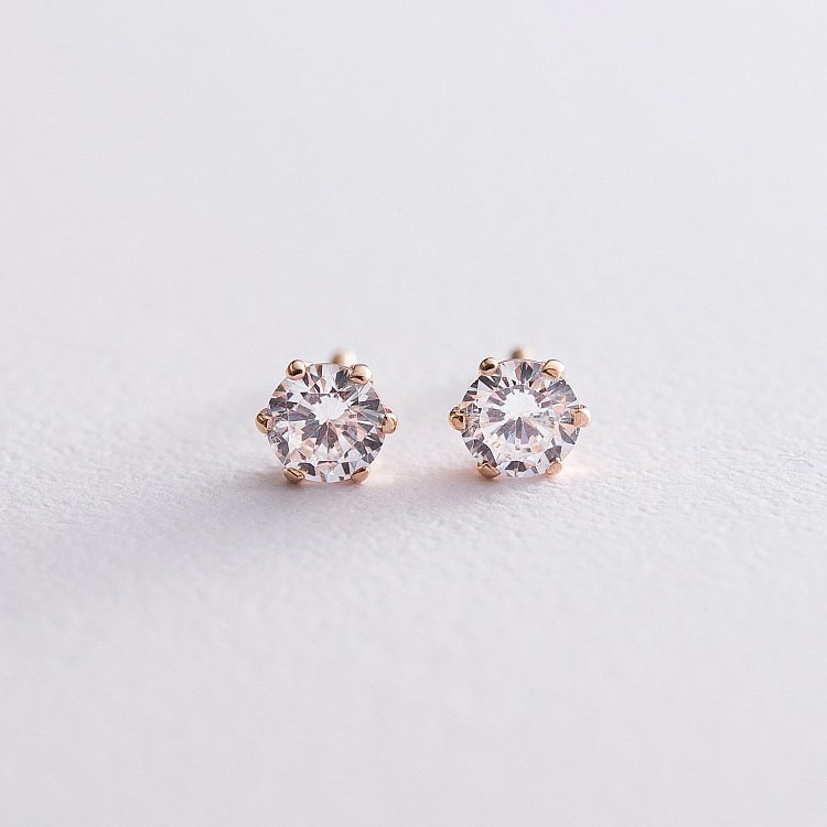 Золотые серьги-пусеты с фианитами с02598 от ювелирного магазина Оникс - 2