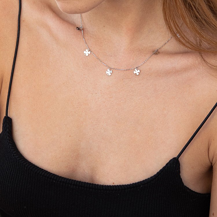 Колье "Клевер" в белом золоте кол02085 от ювелирного магазина Оникс - 1