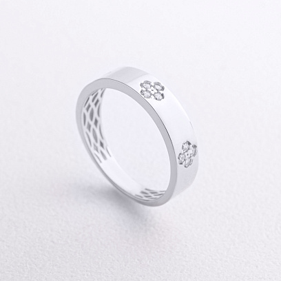 Каблучка "Конюшина" в білому золоті (фіаніти) к08441