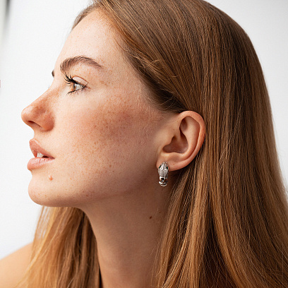 Сережки "Змії" у білому золоті (фіаніти) с09200 №2