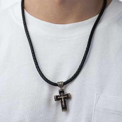 Золотий хрест "Розп'яття. Спаси і Збережи" з ебеновим деревом mini 1075ч №2