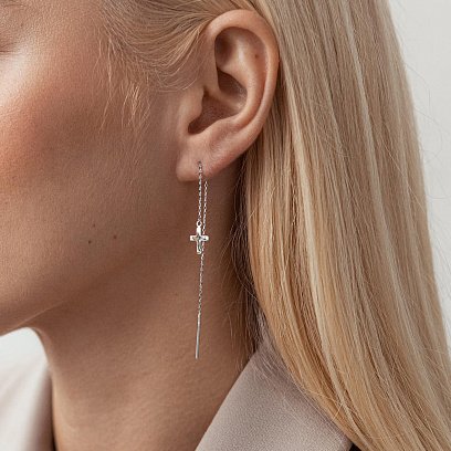 Золоті сережки - протяжки "Хрестики" с07706 №3