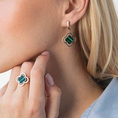 Сережки "Конюшина" в жовтому золоті (емаль) с07779 №5