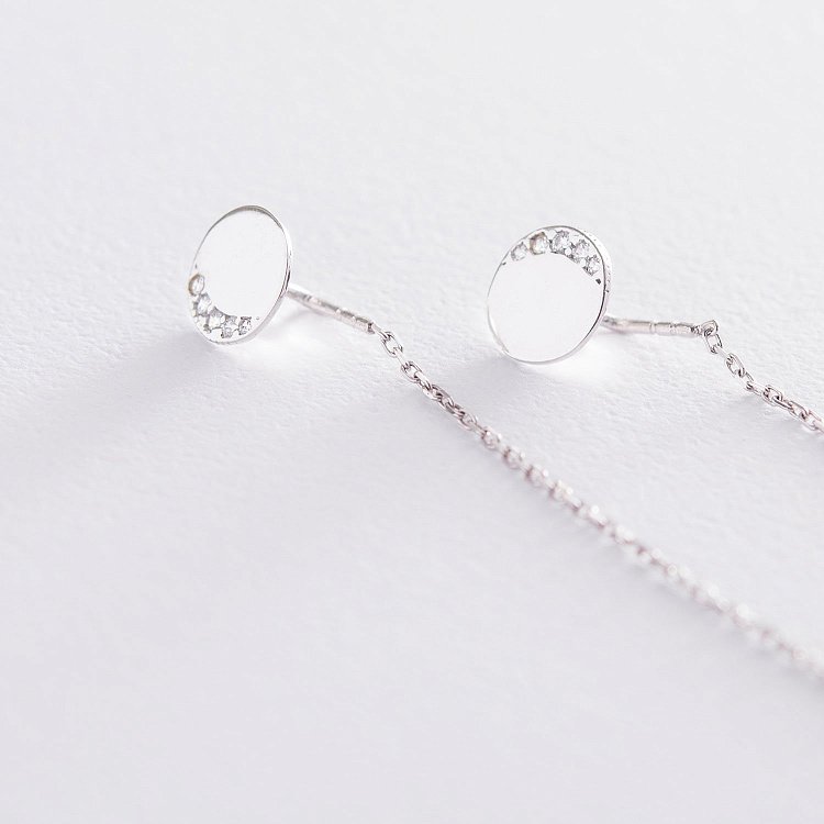 Золотые серьги-протяжки (фианиты) с06769 от ювелирного магазина Оникс - 3