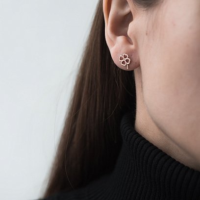 Серьги - пусеты "Клевер" в красном золоте с06643 №2