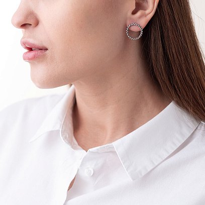 Серебряные серьги - пусеты "Триана" с чернением 122988 №2