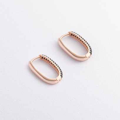 Золоті сережки "Овальні" з чорними фіаніти с09464 №2