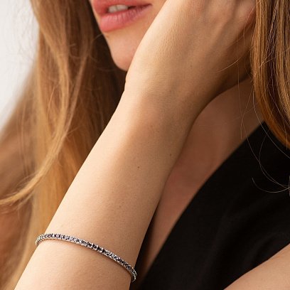 Браслет Теннис в белом золоте с черными бриллиантами 542531222 №4