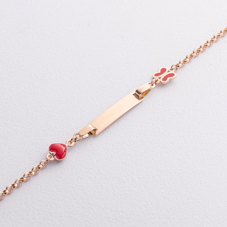 Дитячий золотий браслет "Метелик і сердечко" з емаллю б04731 від ювелірного магазину Онікс - 2