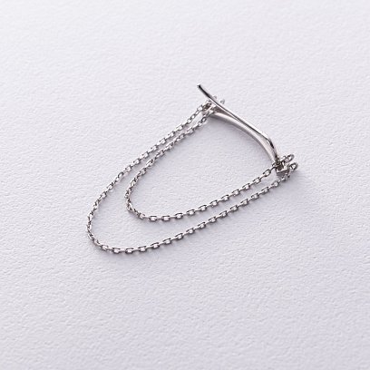 Серебряная моносерьга - клаймбер с цепочками (на правое ушко) 7077R №3