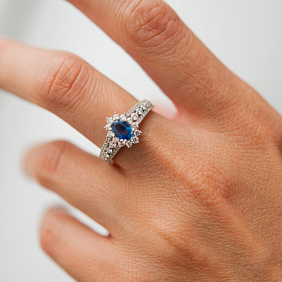 Золотое кольцо с бриллиантами и сапфиром кб0556ca №5