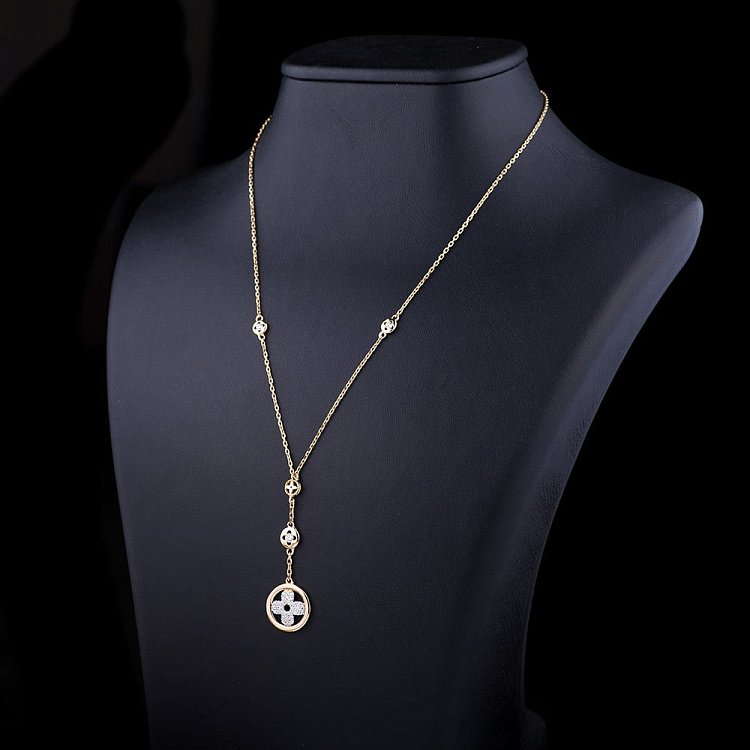 Золотое колье "Клевер" с фианитами кол01045 от ювелирного магазина Оникс - 1