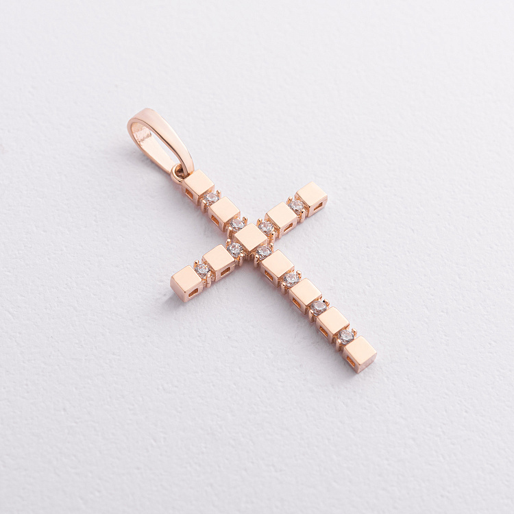 Хрестик з фіанітами L (червоне золото) п04006 від ювелірного магазину Онікс