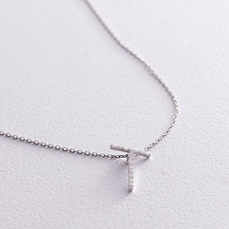 Золоте кольє з літерою " Т " з діамантами 134021121 від ювелірного магазину Онікс