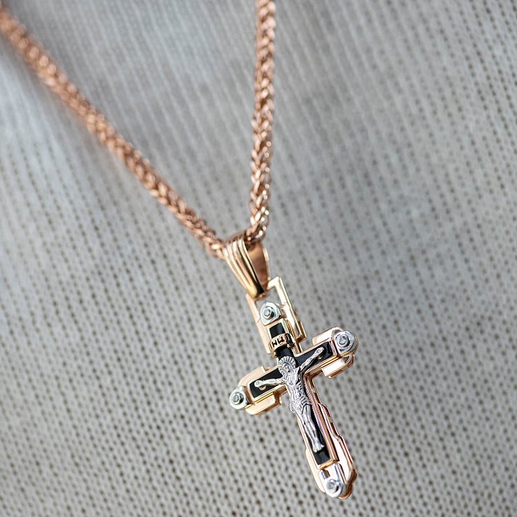 Православный крест "Распятие. Спаси и Сохрани" (эмаль, фианиты) 270070Е от ювелирного магазина Оникс - 5