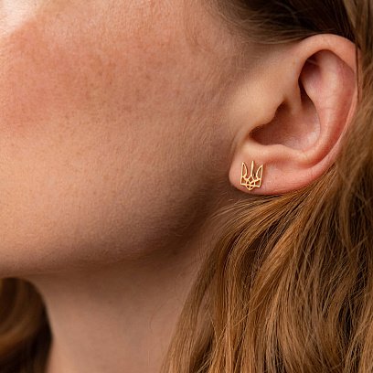 Золотые серьги - пусеты "Герб Украины - Тризуб" с02839 №5