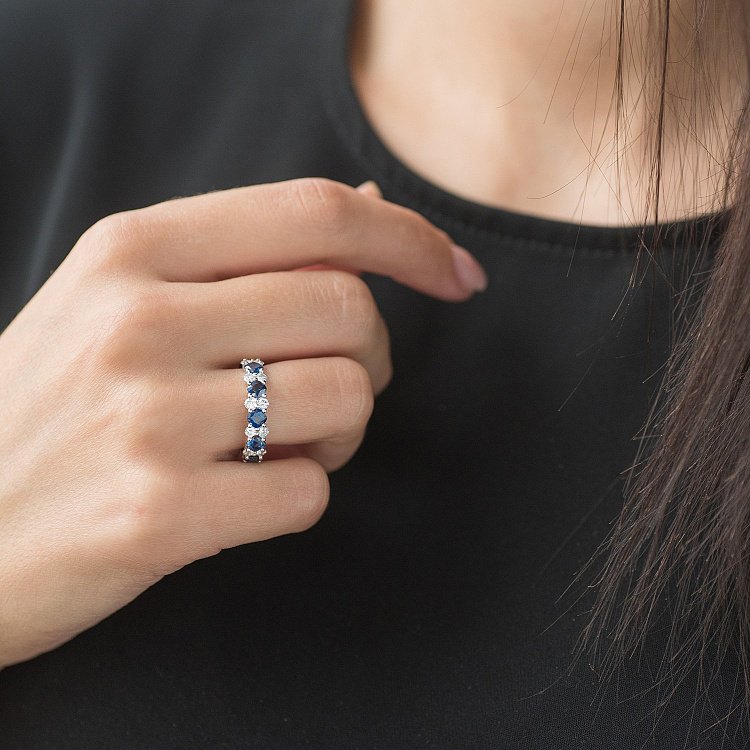 Золота каблучка з діамантами і сапфірами кб0290ai від ювелірного магазину Онікс - 1