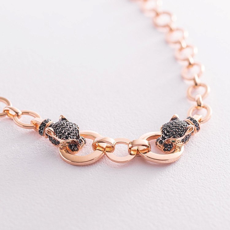 Золотое колье "Пантера" (черные фианиты) кол01908 от ювелирного магазина Оникс - 2