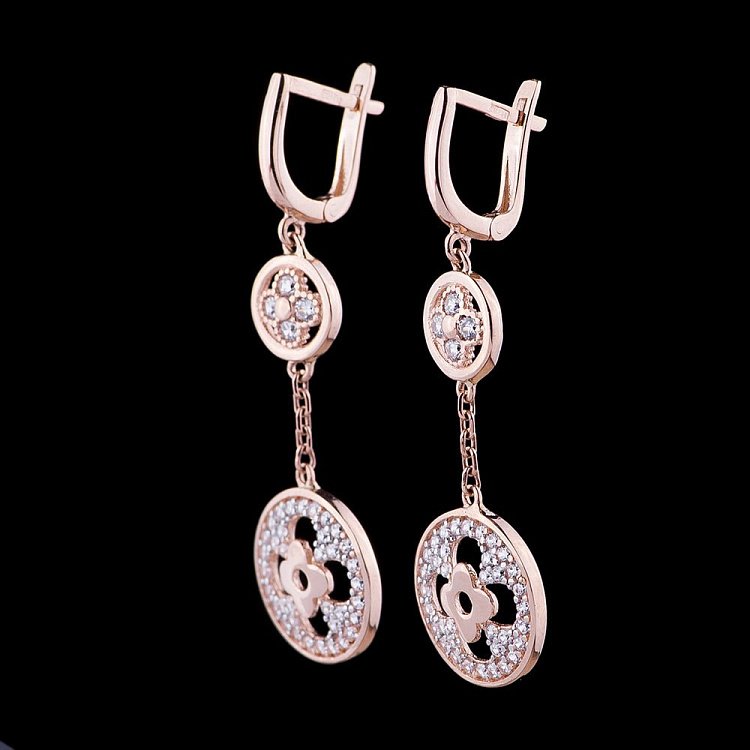 Золоті сережки "Конюшина" з фіанітами с04842 від ювелірного магазину Онікс - 1