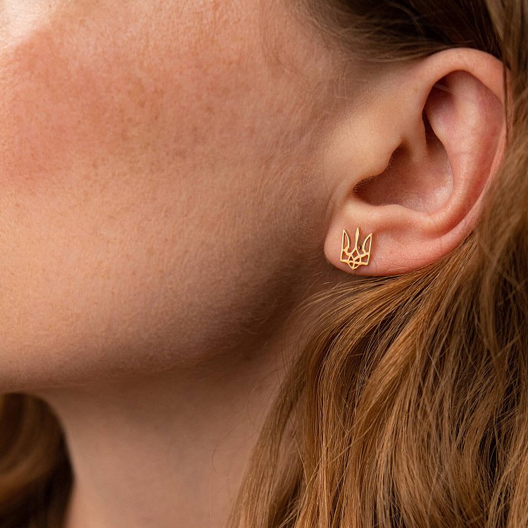 Золотые серьги - пусеты "Герб Украины - Тризуб" с02839 от ювелирного магазина Оникс - 4