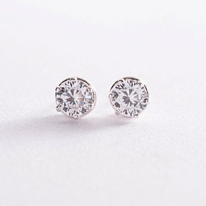 Серебряные серьги - пусеты (фианит) 12611