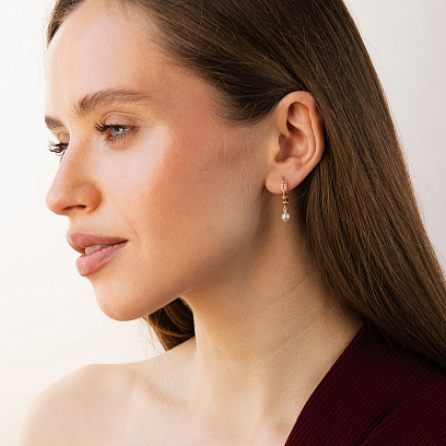 Серьги - кольца "Фантазия" с жемчугом (желтое золото) mini с09628 №5