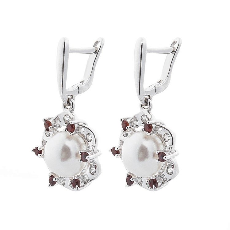 Серебряные серьги (культ. пресн. жемчуг, фианит) 121078 от ювелирного магазина Оникс - 1