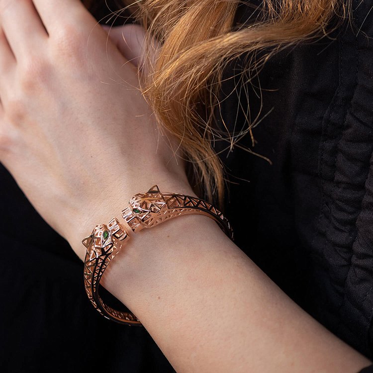 Жесткий браслет "Пантера" в красном золоте (фианиты) б05220 от ювелирного магазина Оникс - 5