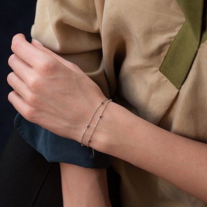 Двойной браслет "Шарики" в белом золоте б04705 №2